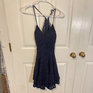 Blue Sparkly Flowered Mini Dress